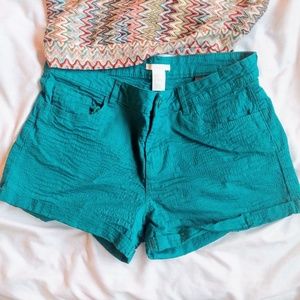 NWOT H&M textured turquoise blue green shorts, 8